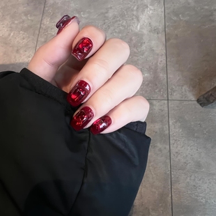 【红宝石】高品质纯手工复古牛血红玻璃鸽血红穿戴甲显白美甲成品