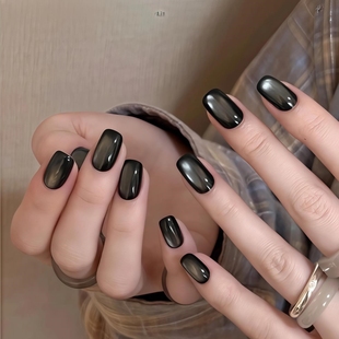 短甲黑珍珠猫眼穿戴甲新款美甲显白高级百搭美甲片短款简约