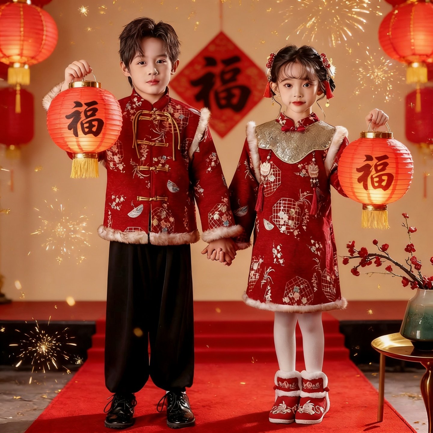 元旦儿童演出服男女童拜年服幼儿园舞蹈表演服女宝宝过年喜庆衣服