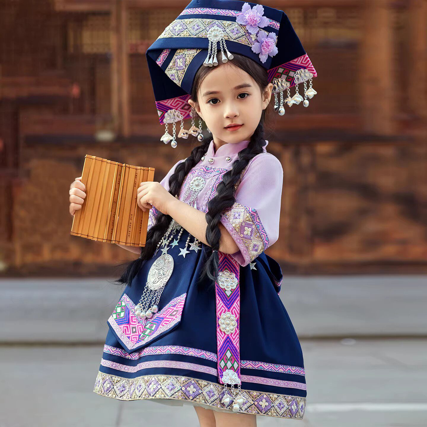 广西壮族三月三儿童少数民族服装男女童苗族土家族舞蹈表演出服饰