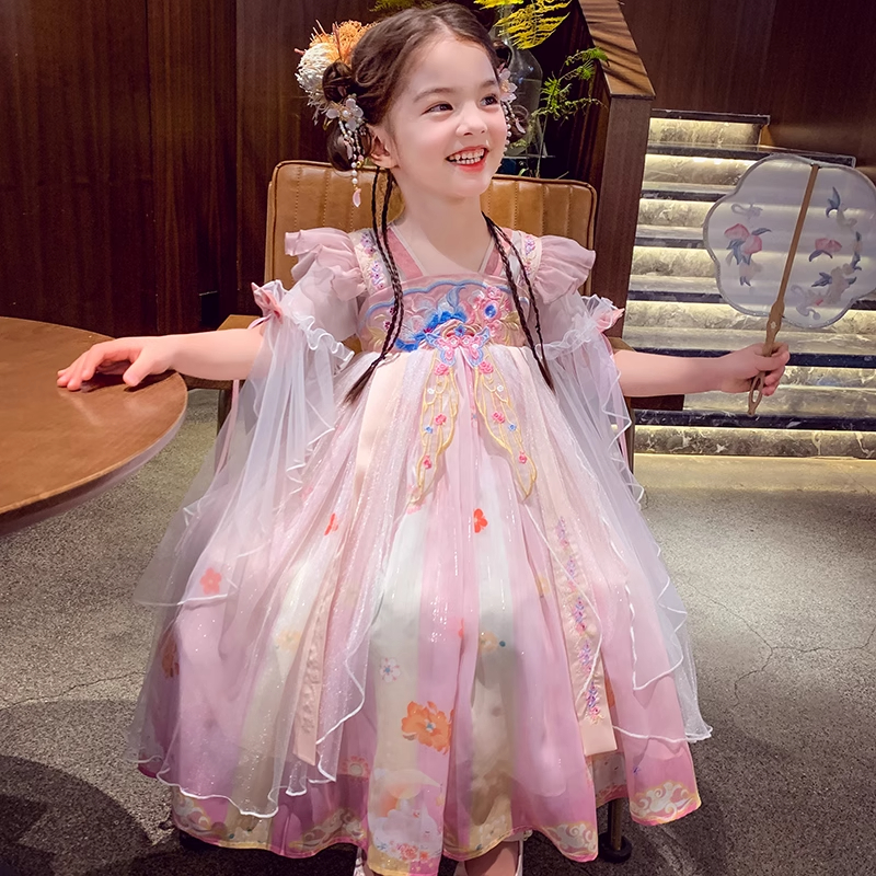 汉服女童公主裙女孩连衣裙夏装2025新款超仙雪纺汉服儿童古装襦裙