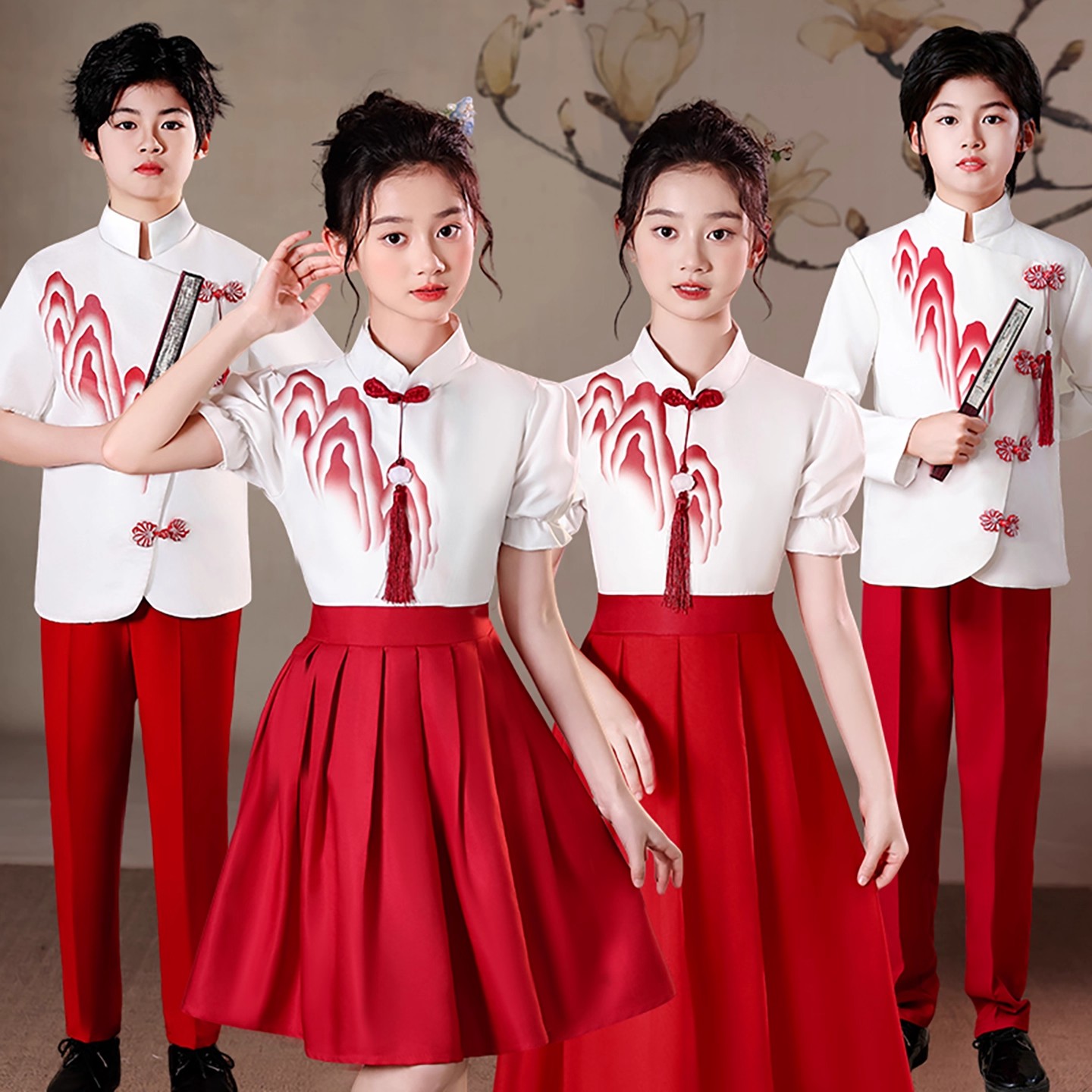 十一儿童国风合唱演出服中小学生红色爱国主题朗诵演讲比赛表演服