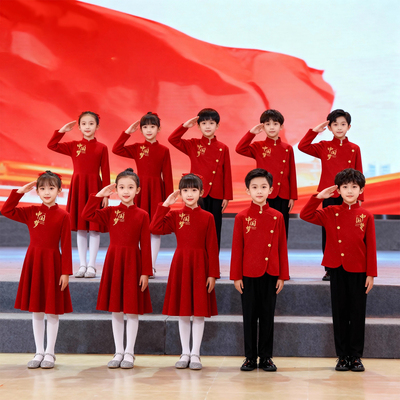 元旦儿童大合唱团演出服中小学生红色爱国主题朗诵演讲比赛表演服