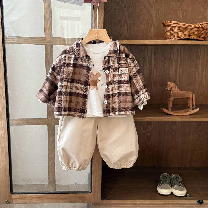 婴儿衣服春装男宝宝套装衬衫新款洋气一岁婴幼儿春秋季时髦三件套