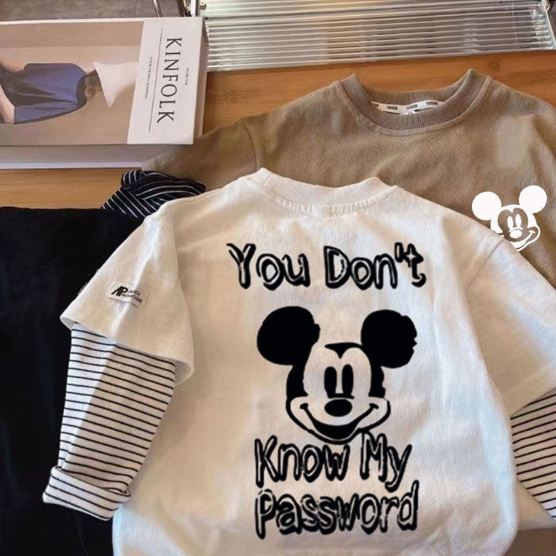 2026新款纯棉男童T恤长袖假两件儿童春秋小童上衣宝宝打底衫秋装t