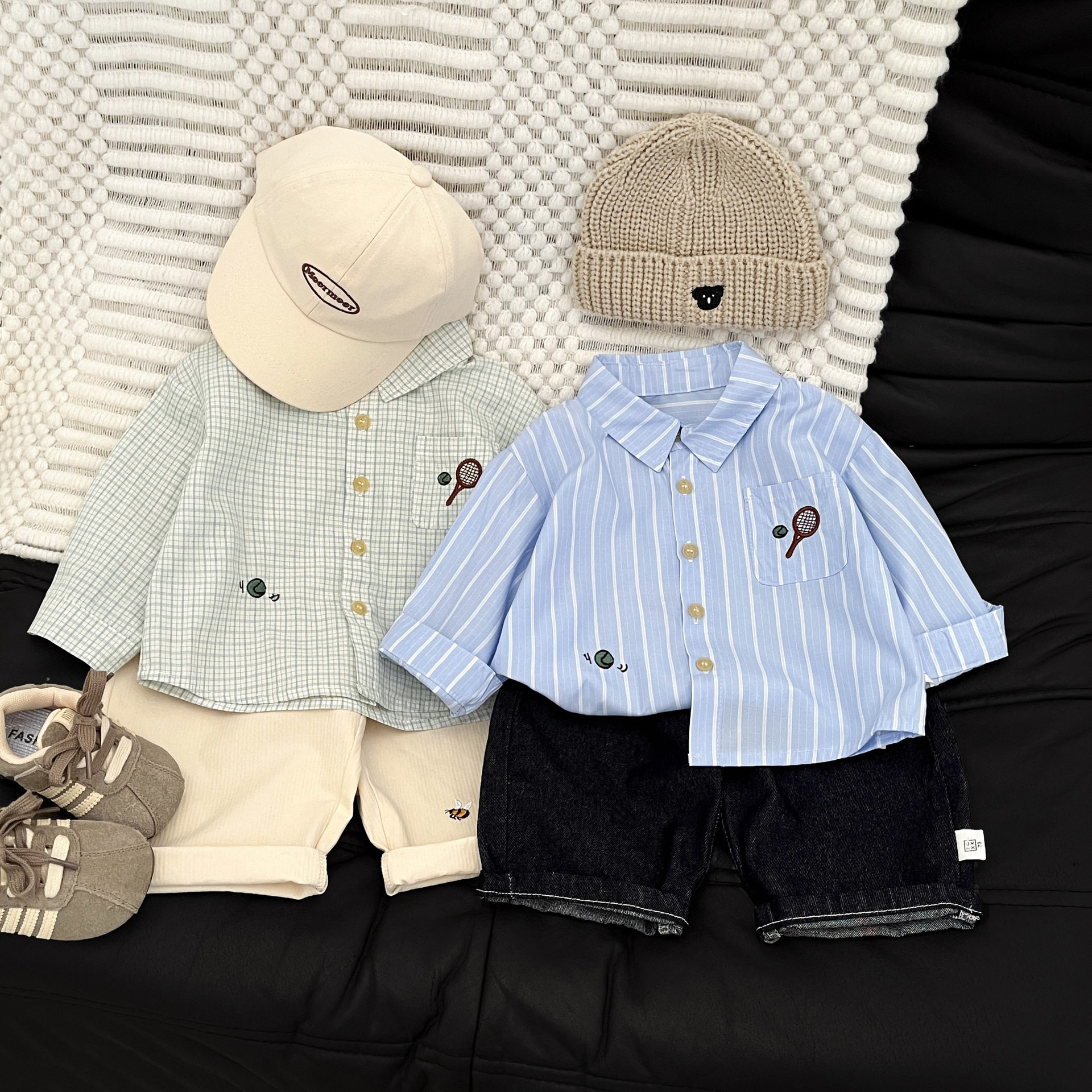 男童秋季帅气衬衫婴儿洋气条纹polo领休闲衬衣春秋季宝宝百搭衣服