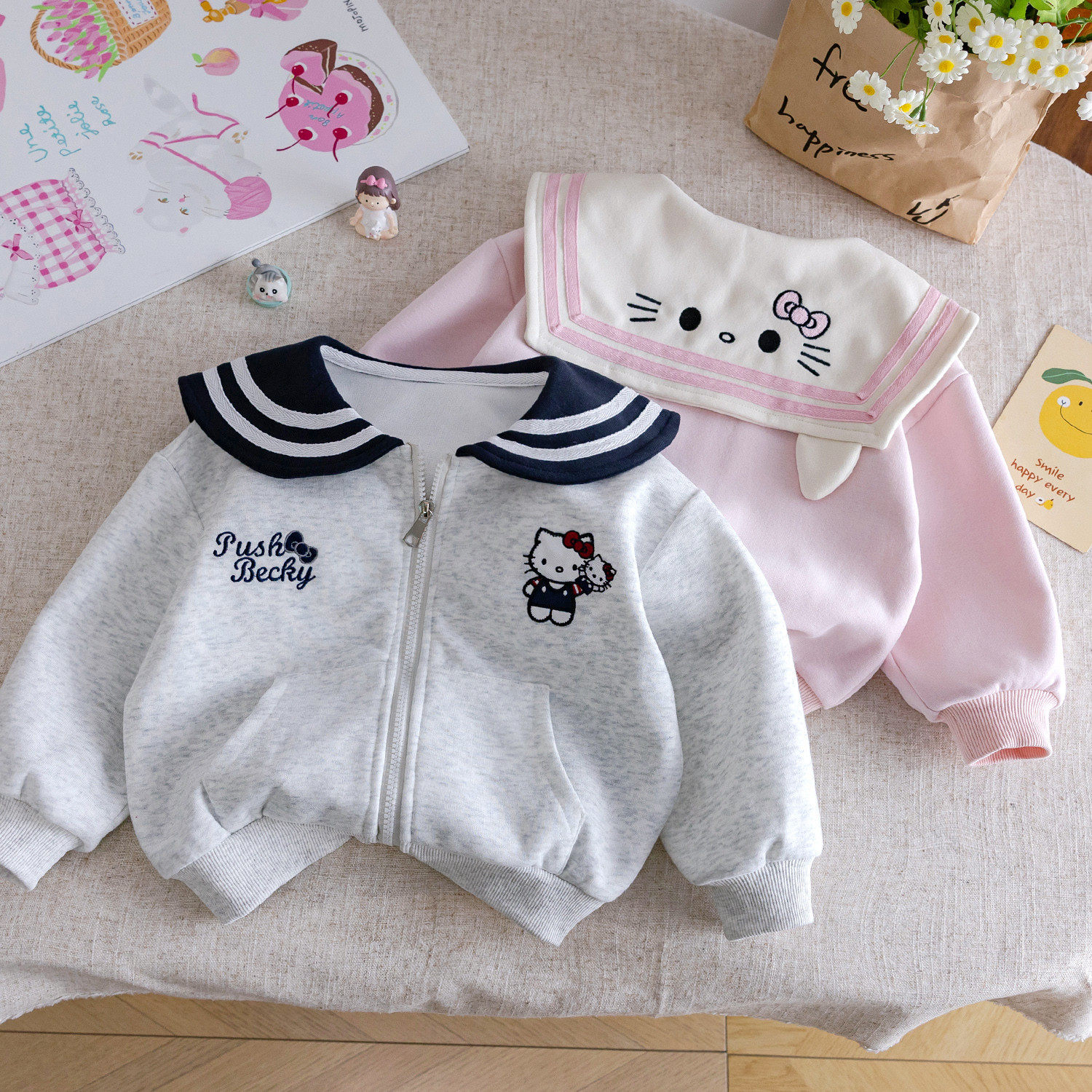 女童外套春装2025新款洋气时髦女孩海军领卫衣衫春秋季儿童夹克衫