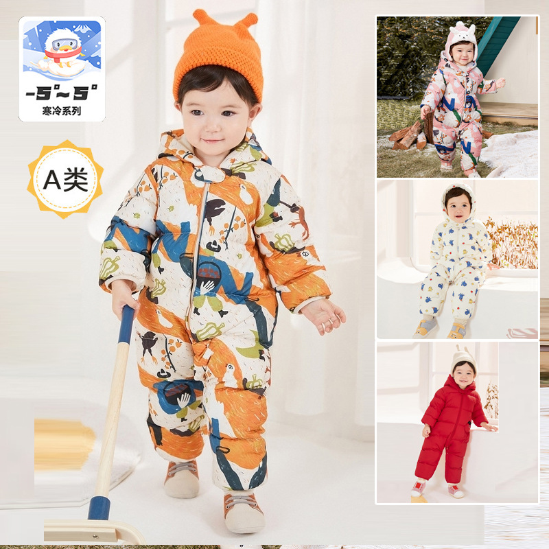 批发童装婴幼儿羽绒服连体衣秋冬新款男女小宝宝加厚迷彩爬