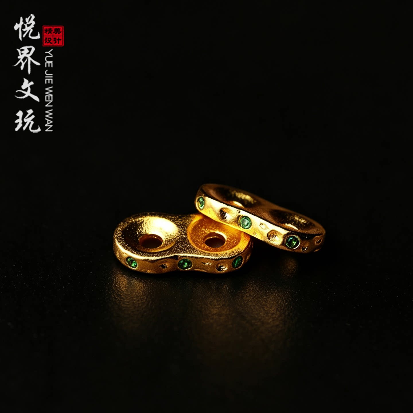藏式百搭黄金色镶钻八字扣侧挂连接环卡子保色文玩手串改装配饰