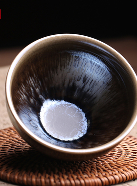 暨国平玉面花雕盏主人杯建盏公道杯油滴曜变纯全手工茶器茶杯茶具