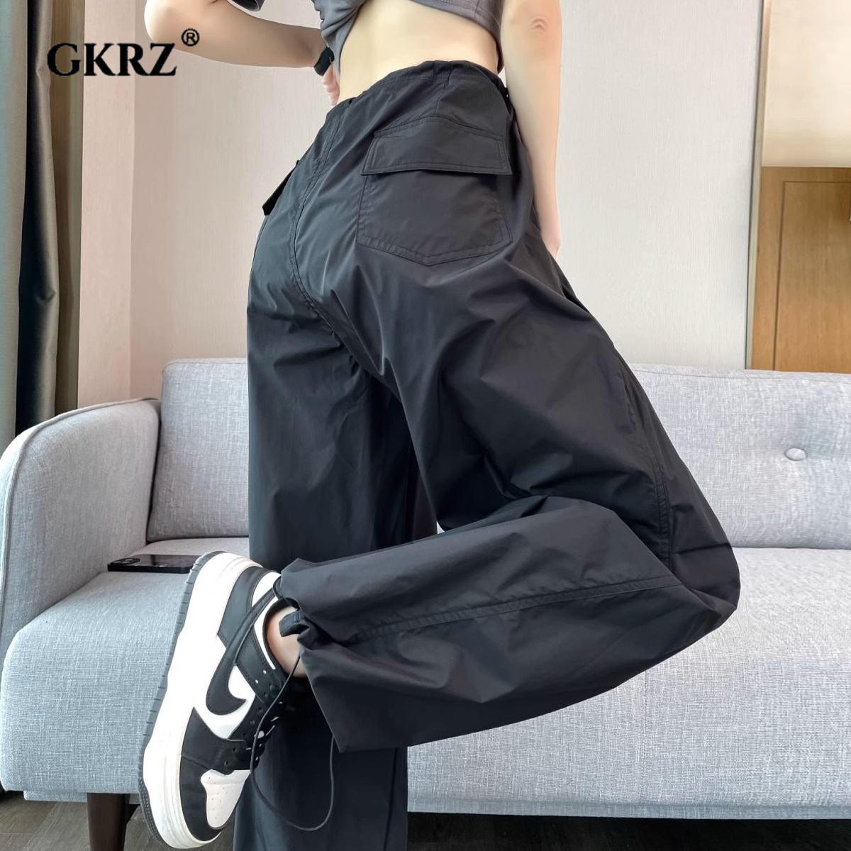冰丝工装裤女2025新款夏季高腰宽松垂感阔腿裤显瘦薄款冲锋休闲裤