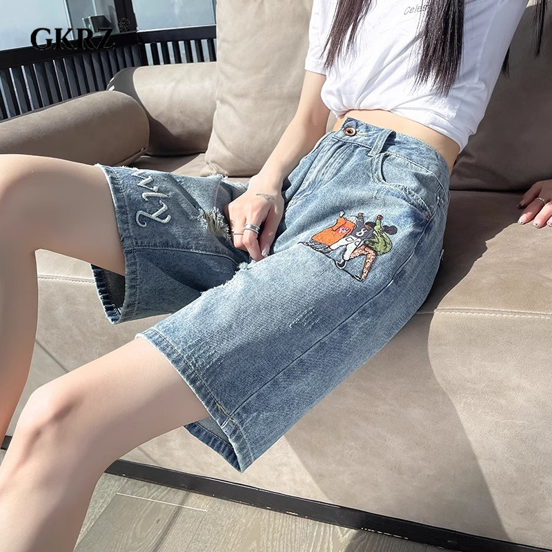 牛仔短裤女夏季新款高腰宽松设计感五分直筒裤时尚百搭显瘦休闲裤