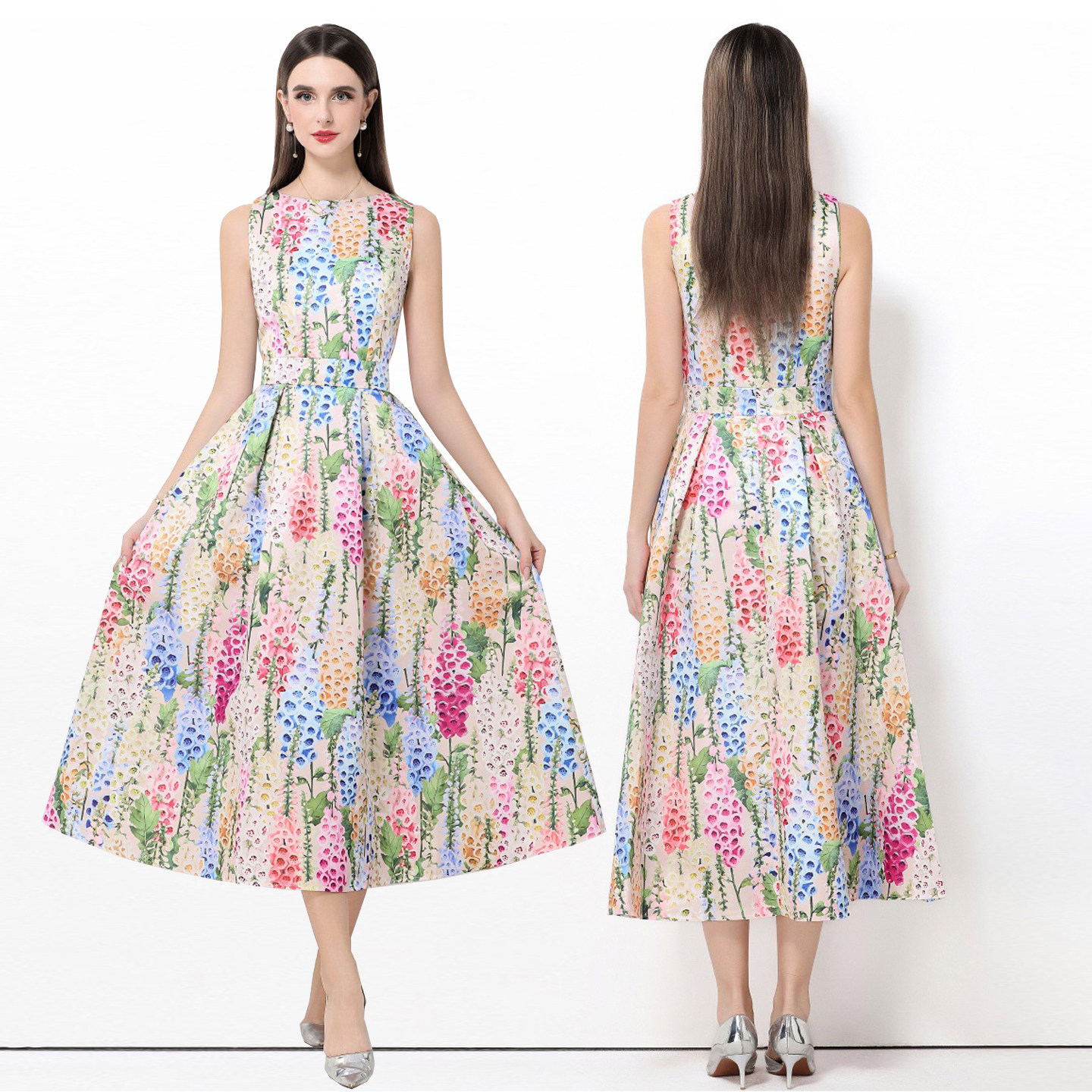 法式英伦风圆领无袖仙女大码走秀礼服长裙很仙好看的大花连衣裙女,女装/女士精品,连衣裙,淘宝优惠券,粉丝福利购,淘宝优惠卷