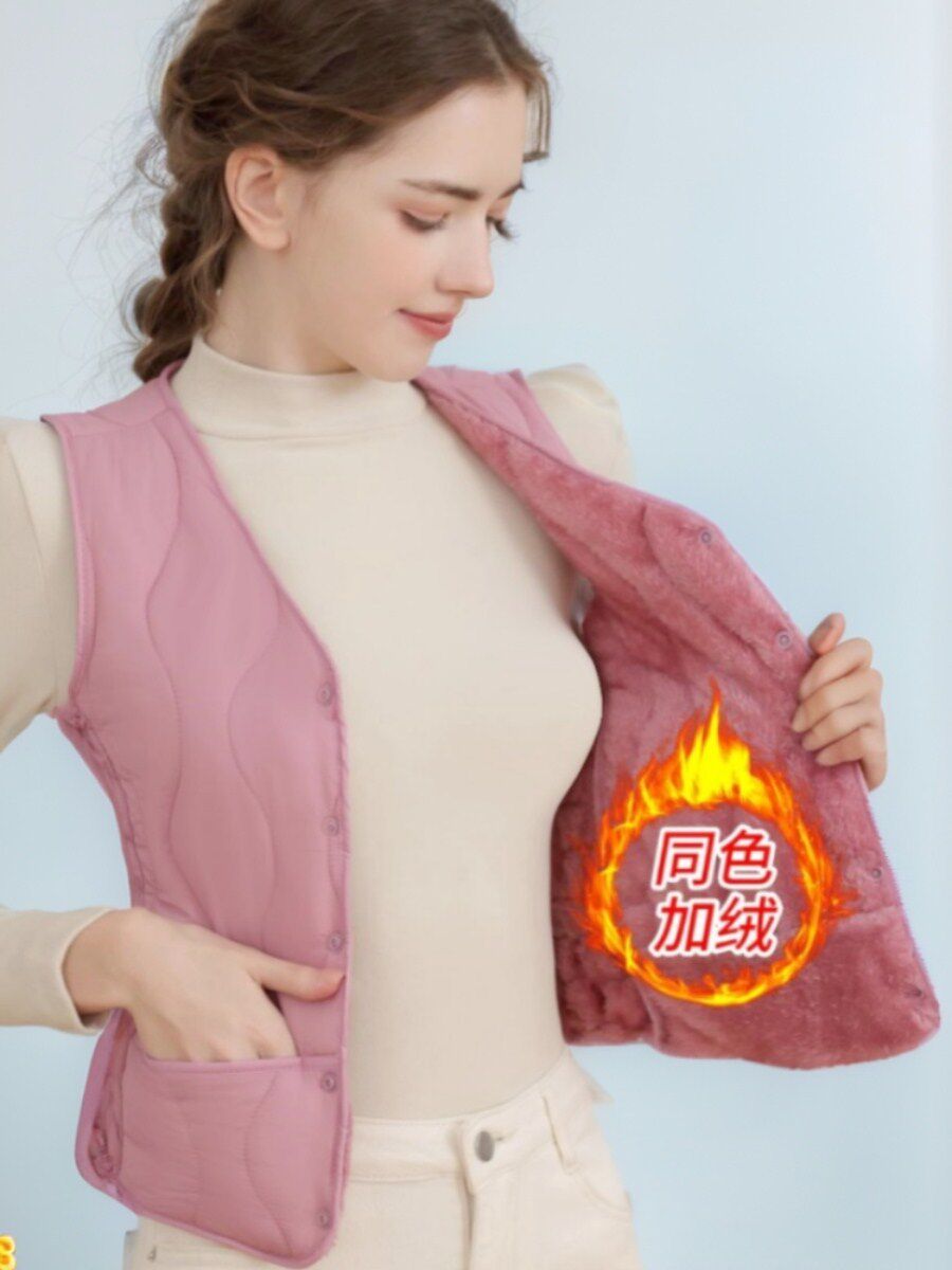 马夹女式新款2023秋冬女款夹棉马甲加绒加厚修身内穿背心短款坎肩