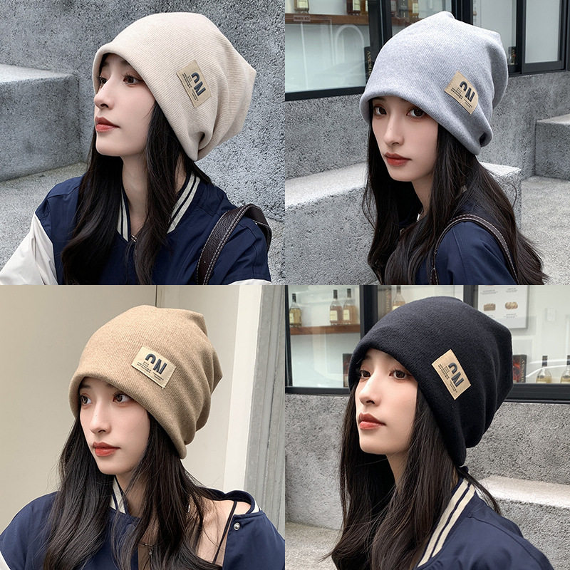 堆堆帽潮流女秋冬季产后月子帽百搭显脸小针织毛线包头冷帽子头巾