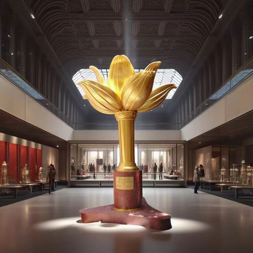 大型玻璃钢金莲花模型寓意高洁清廉城市雕塑标志展馆展厅摆件定制