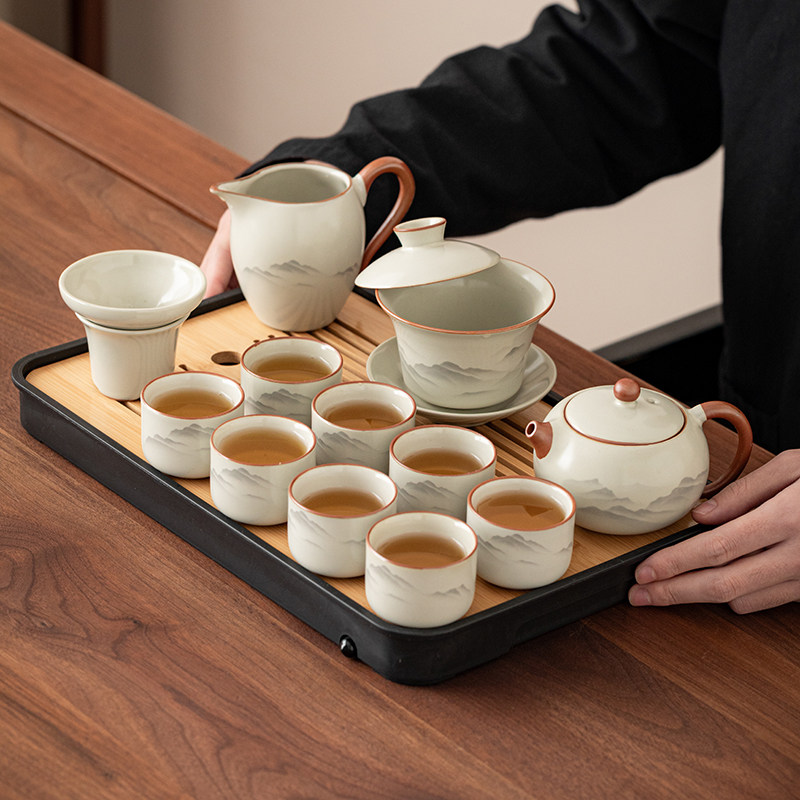 雾山汝窑功夫茶具套组家用2025新款办公室喝茶泡茶盖碗茶壶茶杯子