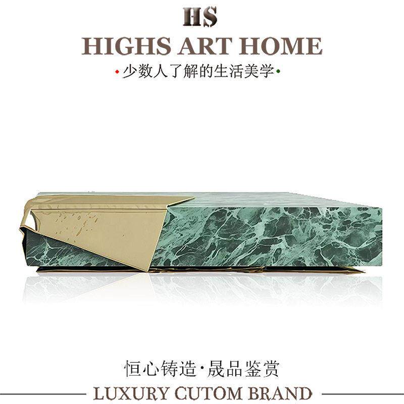 HIGHS奢华级大理石茶几设计师艺术咖啡桌别墅客厅创意黄铜茶桌