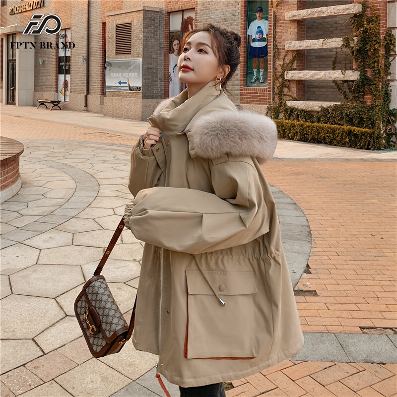 工装派克服女冬季加绒加厚外套2025新款宽松棉服中长款设计感收腰