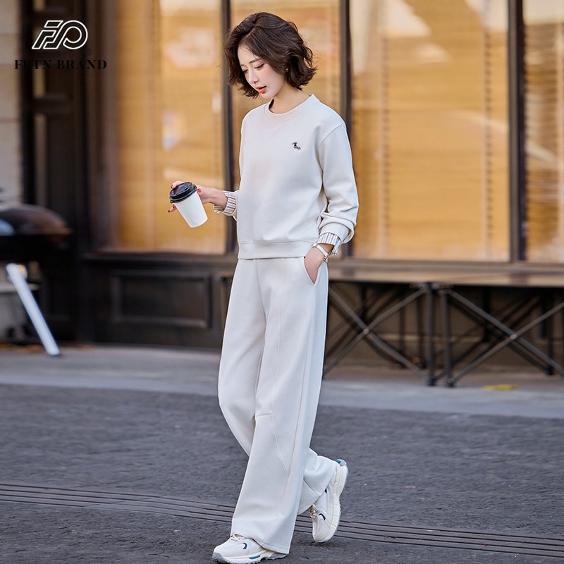 休闲运动套装女2025新款秋季设计感圆领卫衣阔腿裤洋气减龄两件套