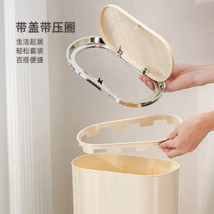 弹盖厨房卫生间垃圾桶 复古奶油风垃圾桶家用ins轻奢高颜值按压式
