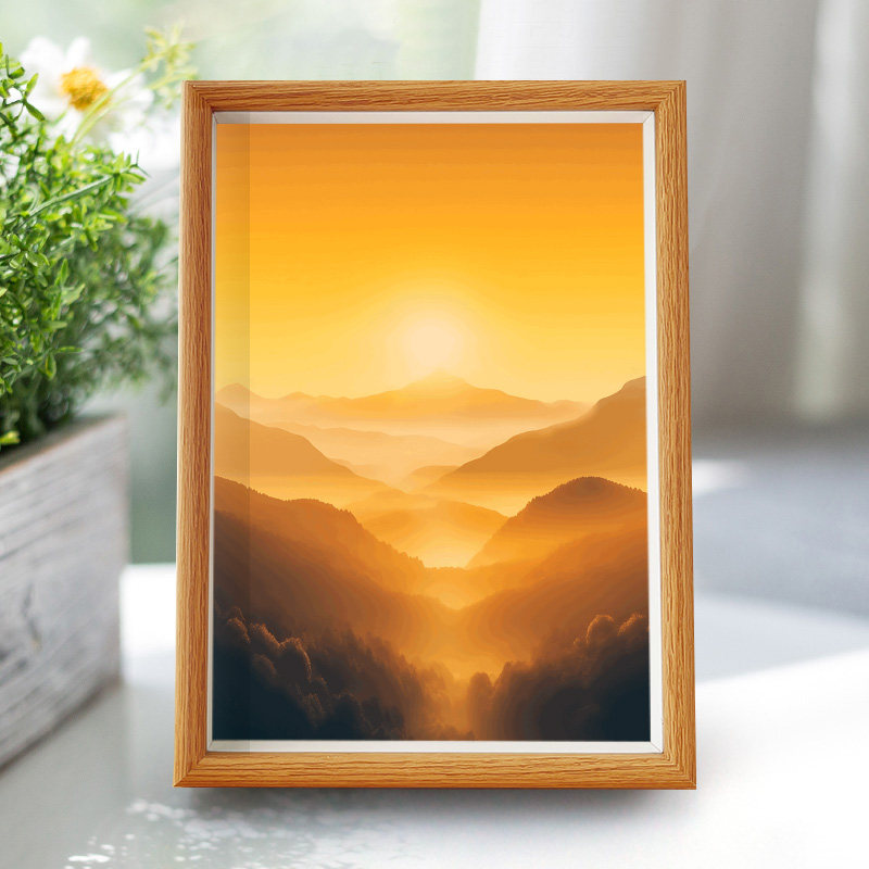 长方形晚霞玄关装饰画现代简约餐厅夕阳落日挂画走廊过道风景相框