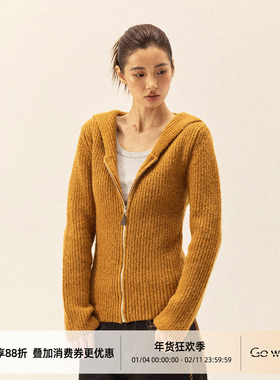 Gowireless 1\9NM  羊毛混纺 大兜帽复古百搭毛衣针织开衫外套