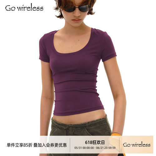 Gowireless 四色尼龙高弹大U领 极简基础修身短袖T恤