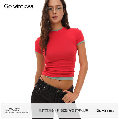 Gowireless 天丝羊毛 经典小圆领 正肩短袖T恤修身显瘦上衣