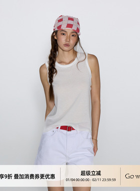 Gowireless 棉质基础款毛边薄透宽松无袖圆领背心上衣