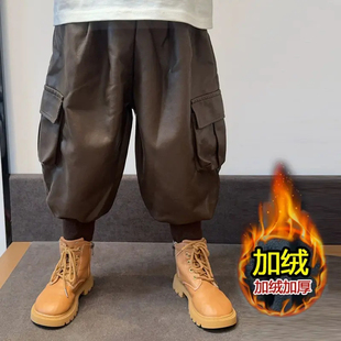【头层软皮】男女童加绒皮裤子一体绒冬季2025新款加厚皮裤保暖裤