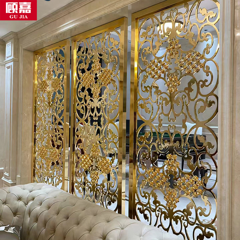 屏风隔断客厅2024欧式铝雕工艺纯铜格栅柜子上金属屏高档屏风隔断