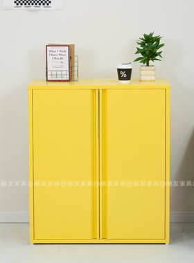 黄色对开收纳柜家用玄关多层储物客厅防尘潮钢制环保大容量玄关柜