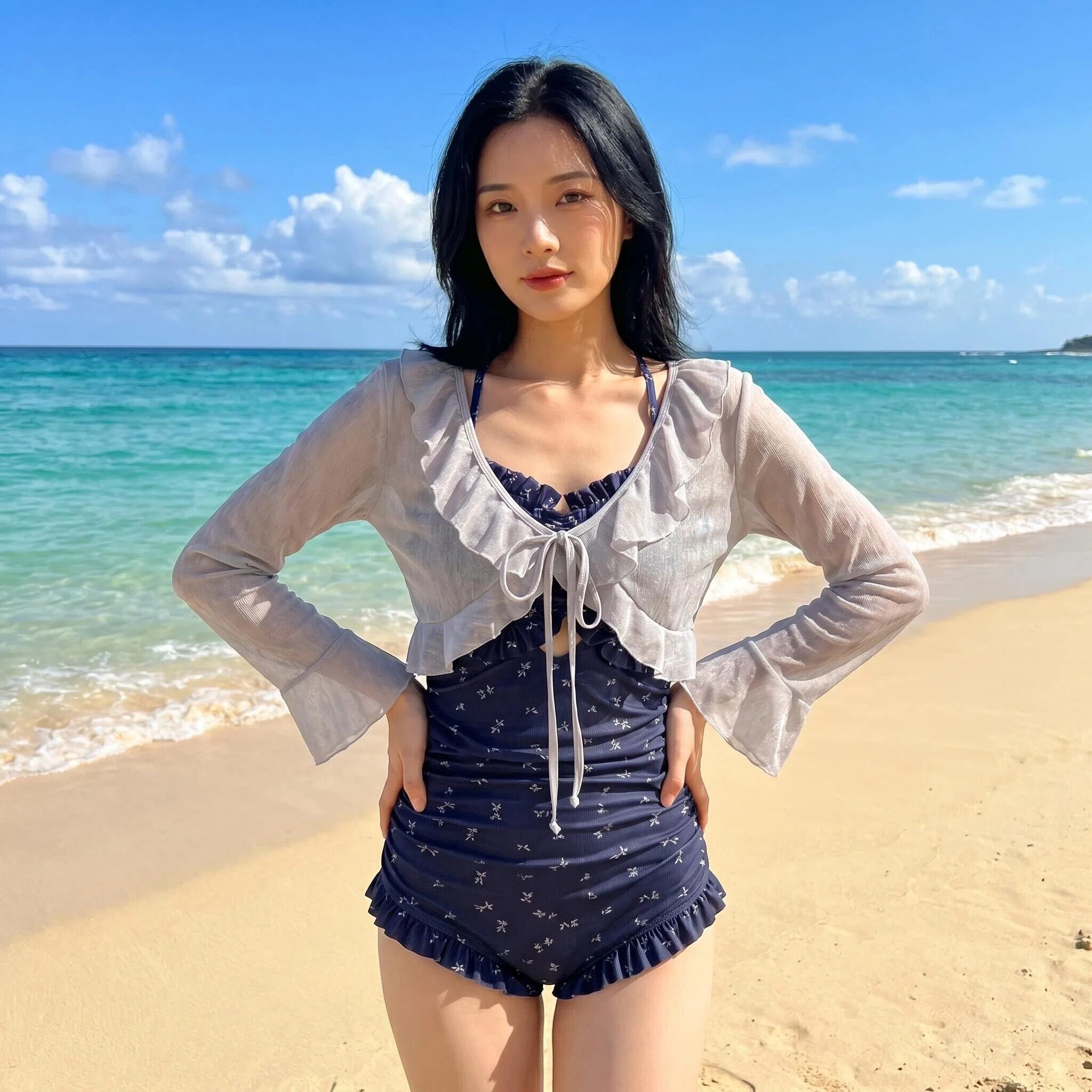 2026新款防晒荷叶边连体泳衣女