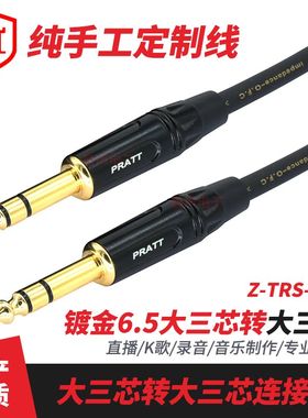 音王音频线PRATT黑色镀金6.5mm大三芯转大三芯话筒线连接线平衡