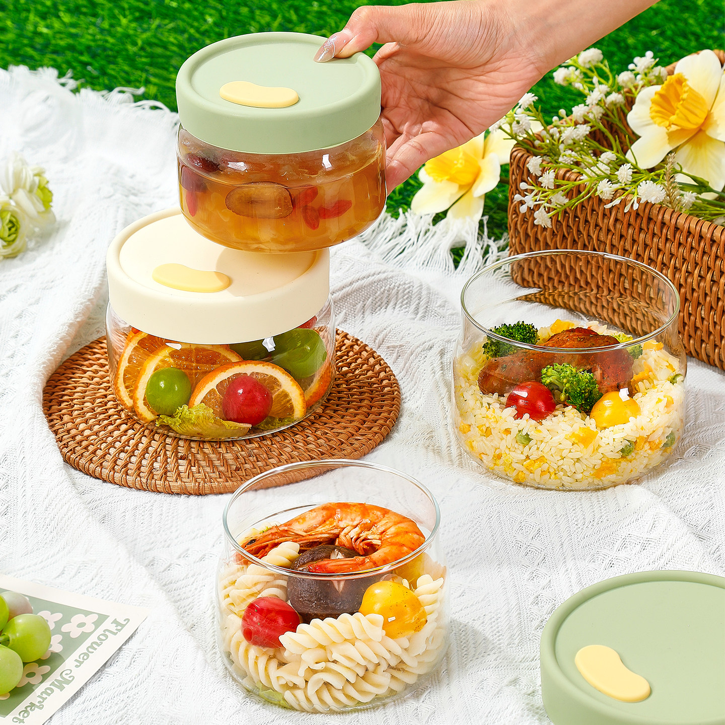 保鲜盒玻璃饭盒可微波炉加热带盖密封小便当碗餐盒食品级带饭汤盒