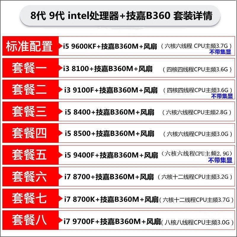 技嘉B360小雕搭i5 9400F 8400 8500 i7 8700K 9100f主板CPU套装议