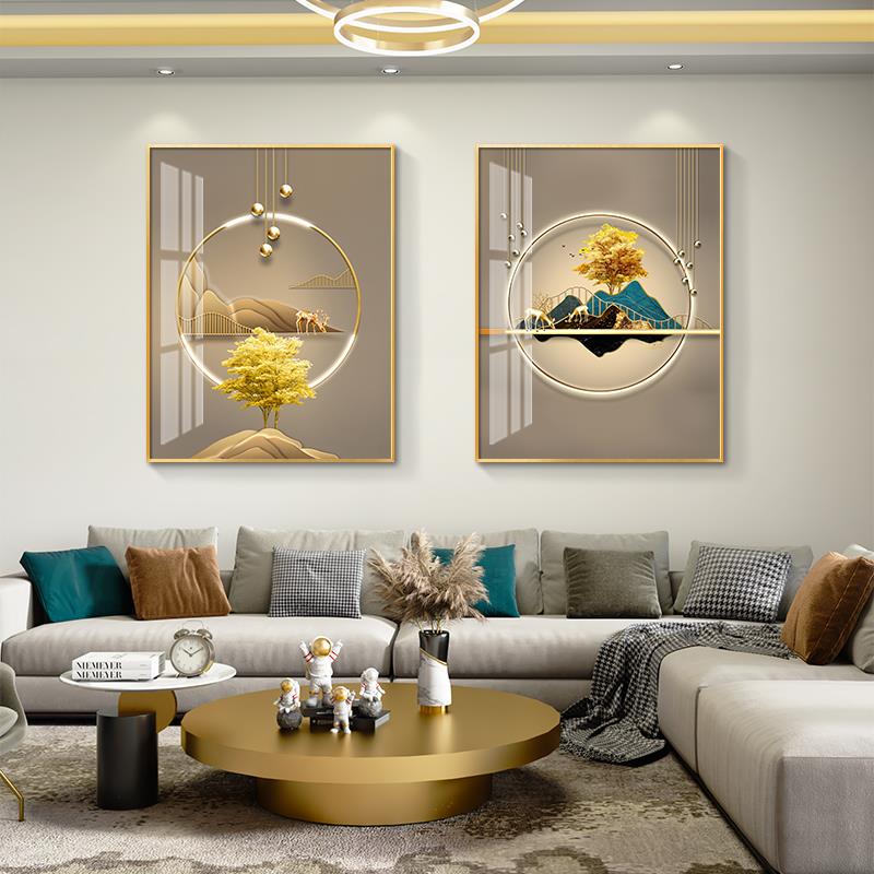 轻奢两联卧室房间装饰画现代简约壁画组合挂画主卧客厅沙发背景墙