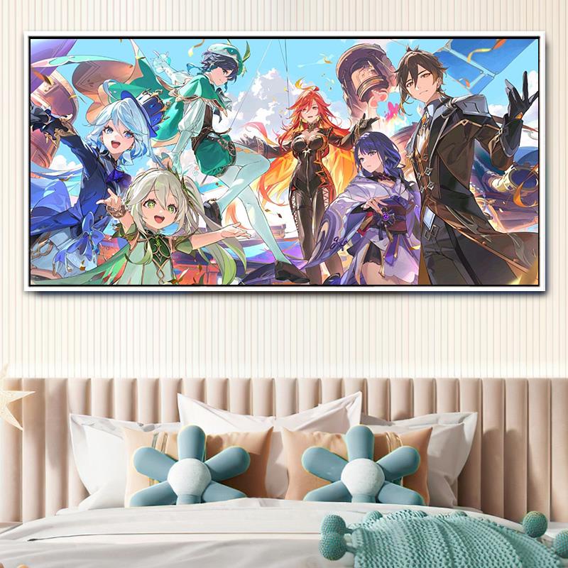 原神挂画游戏动漫二次元壁画火神散兵芙宁娜钟离魈卡通卧室装饰画