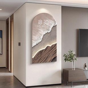 侘寂风海浪玄关装饰画电子屏拱形走廊挂画带钟表入户门挂钟壁画
