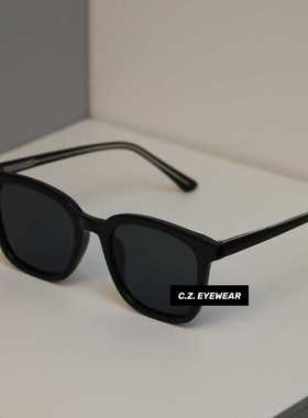 落日色韩国ins风方形偏光墨镜女圆脸显瘦配度T数近视太阳眼镜男