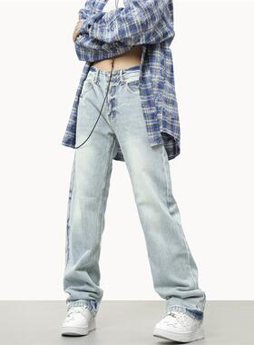 0123Start 复古水洗直筒高街牛仔裤浅色百搭ins休闲宽松裤子男女