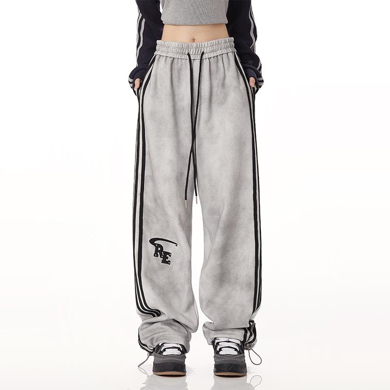 RESUMM脏脏灰条纹卫裤女美式复古高街夏季运动裤街舞爵士舞休闲裤