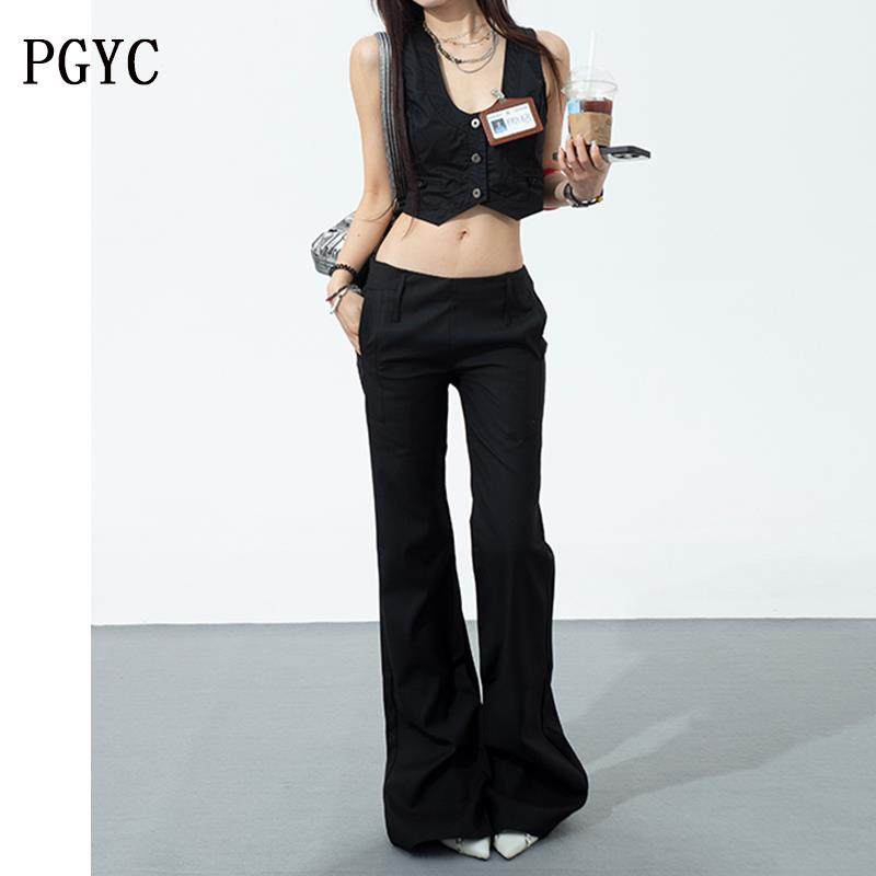 黑色低腰西装微喇裤女2024秋季新款辣妹修身显瘦百搭直筒休闲裤子