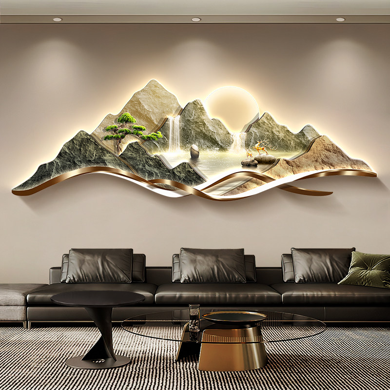 背有靠山沙发背景墙挂画聚宝盆客厅装饰画山水画轻奢高级感墙壁画