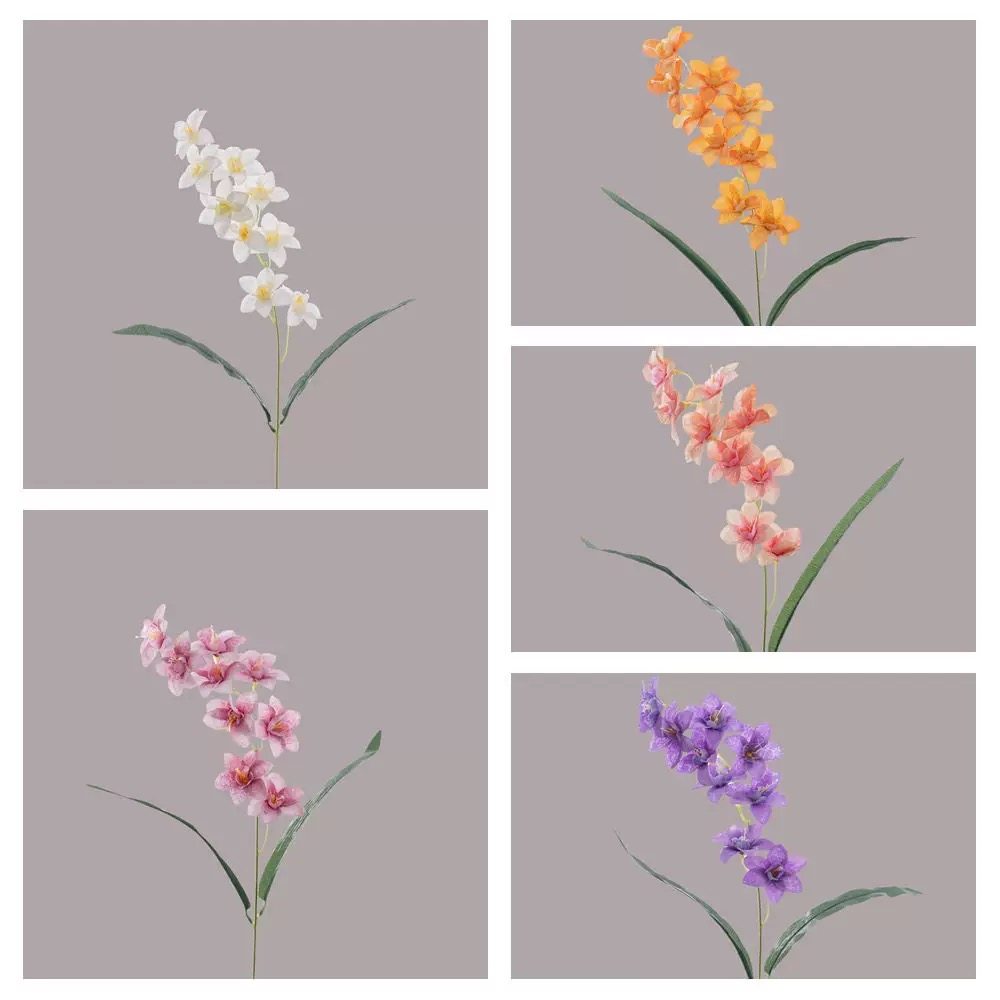 仿真花单枝带叶迷雾小苍兰假花洋兰家居装饰摆件水仙花插花蝴蝶兰