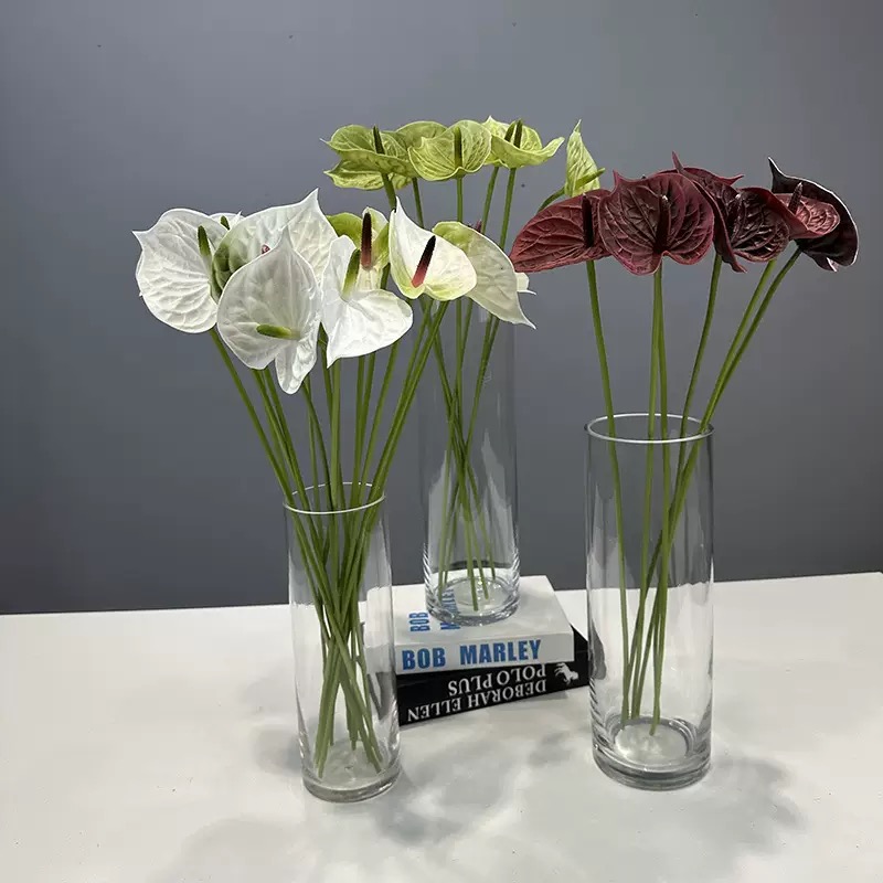 仿真花3D手感PU圆红掌假花火鹤装饰花艺摆件婚庆绿掌插花家居装饰