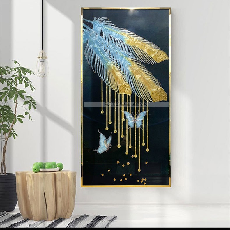 纯手工珐琅彩挂画轻奢玄关走廊过道装饰画羽毛蝴蝶立体掐丝艺术画图片