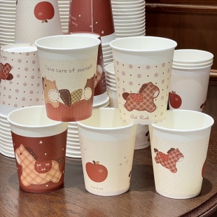 可爱卡通小马一次性纸杯创意高颜值家用待客加厚纸杯茶杯喝水杯子