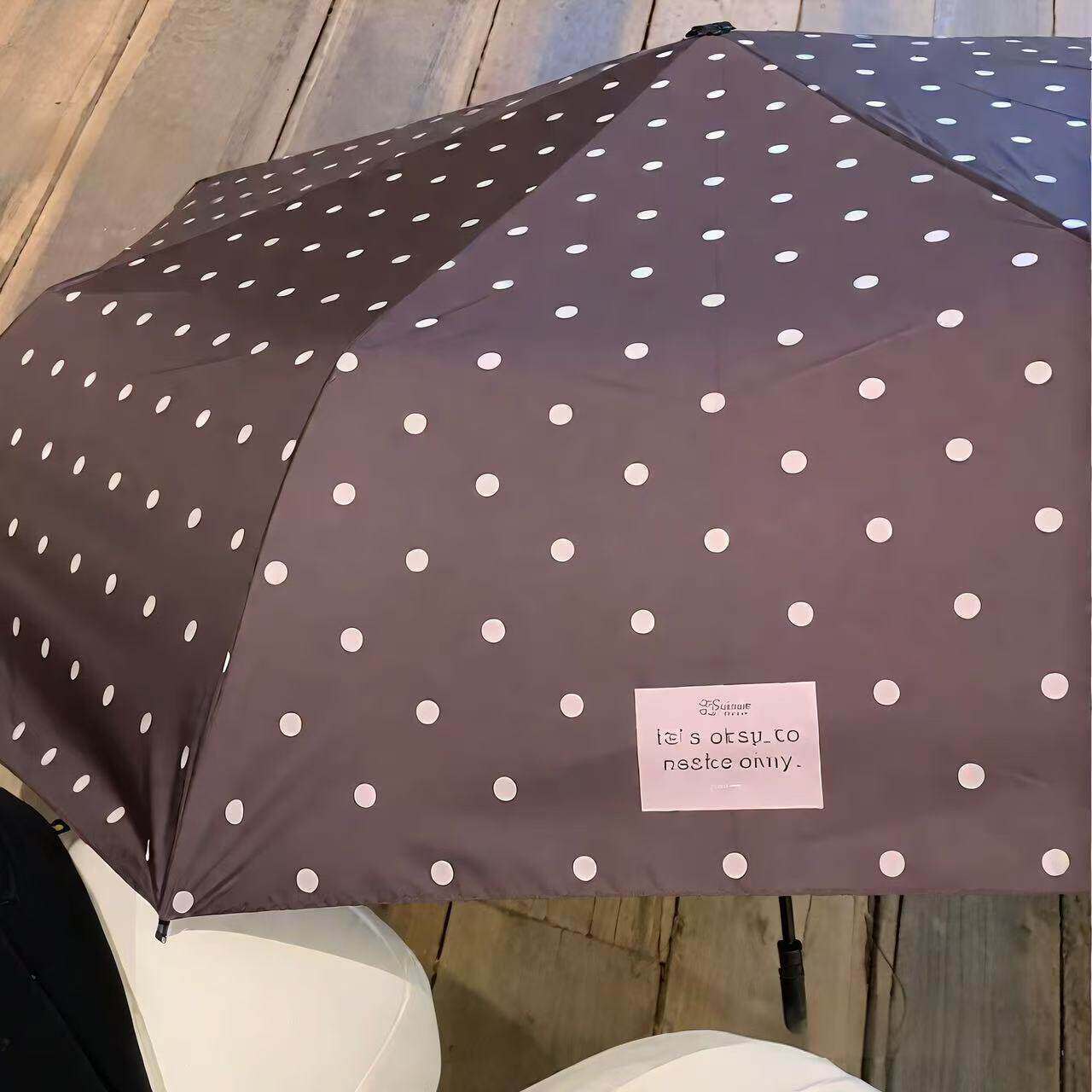 韩系ins风咖色波点雨伞高颜值便携晴雨伞黑胶防紫外线防风遮阳伞